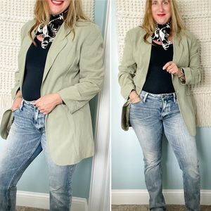 Vintage 100% Silk Pale Sage Longline Oversized Single Breasted Blazer Jacket